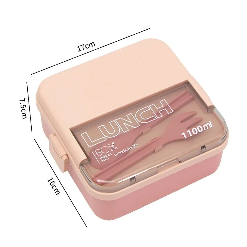 Justinlau 1100/1800ml Layer Compartment Lunch Box Kids Fork