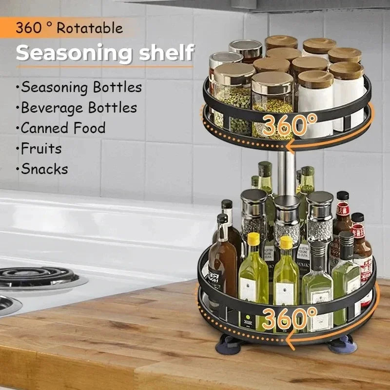 360 Rotatable Spice Storage Turntable Organizer Rack Seasoning