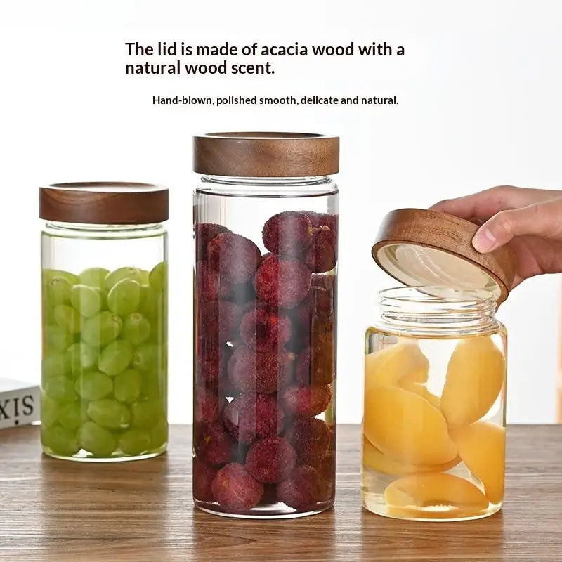Coffee Beans Sealed Tank Transparent Glass Container Wood