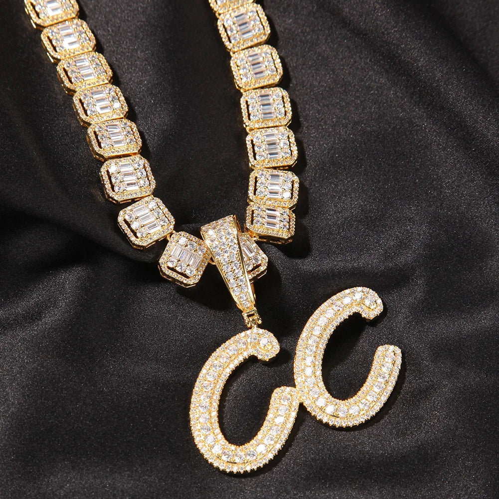 Uwin Custom Name Pendant Brush Cursive Letter Necklace