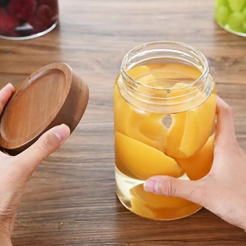 Coffee Beans Sealed Tank Transparent Glass Container Wood