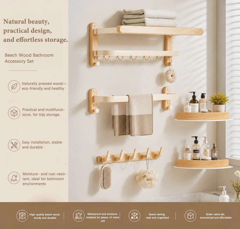 White Walnut Wood Bathroom Hardware Towel Rack Organizer