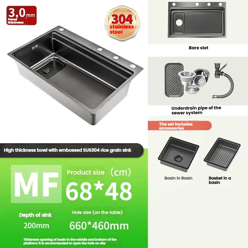Stainless Steel Sink Gray Large Slot Wash Vegetables