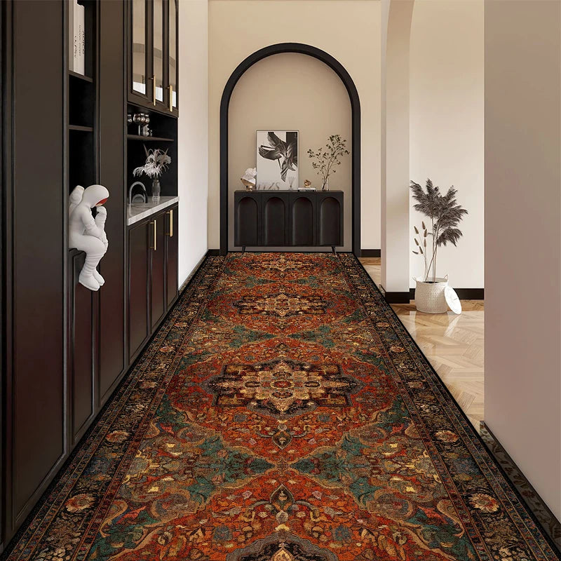 Bohemian Red Long Corridor Carpet Luxury Persia Decoration