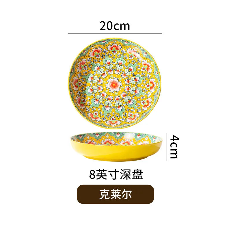 Bohemian Deep Ceramic Plate Dinnerware High-Quality Appearance