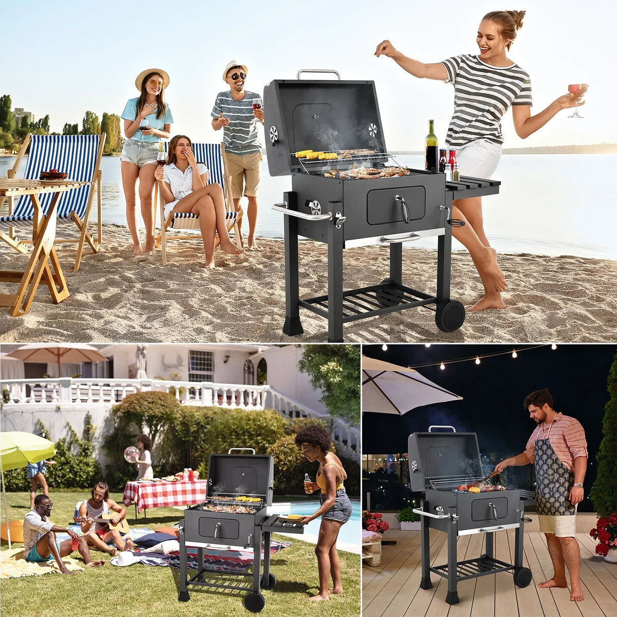 10 People Bbq Camping Charcoal Barbecue Stove Wheels
