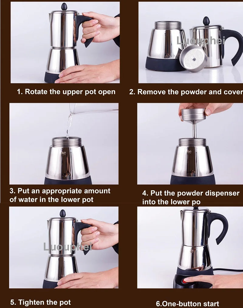 150ml/300ml Electric Coffee Maker Cups 3/6cups Stainless Steel