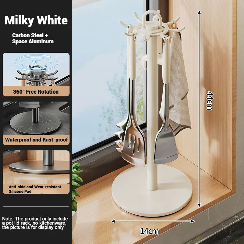 Utensil Stand Rotating Storage Hanger Hooks Countertop