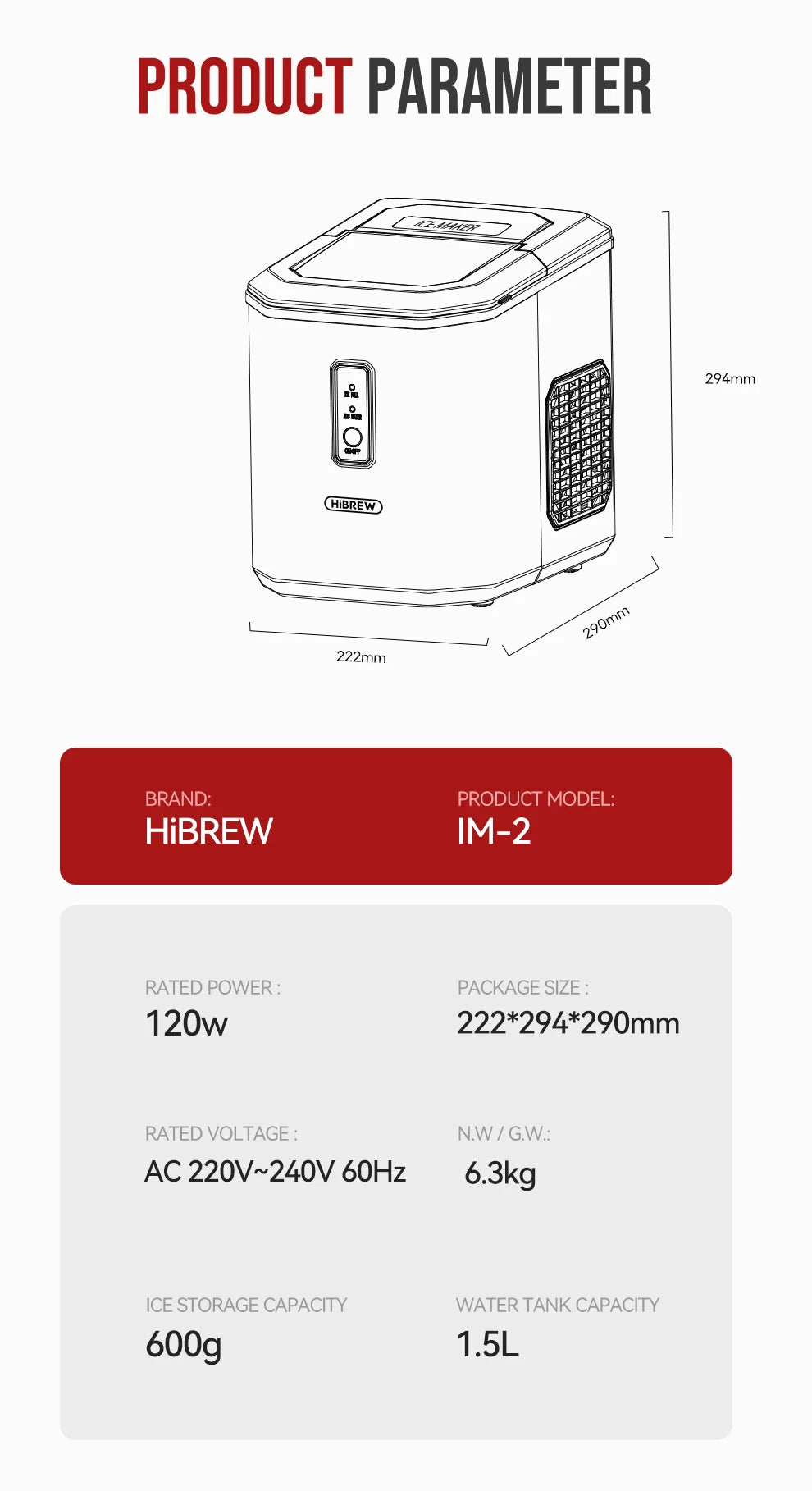 Hibrew Ice Maker Machine Automatic Ice Maker Self-Cleaning