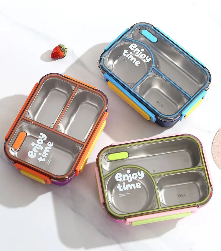 304 Stainless Steel Divided Lunch Box Fork Multi-Compartment