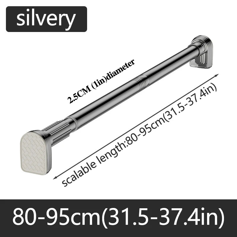 Silvery Adjustable Stainless Steel Shower Curtain Rod Clothes