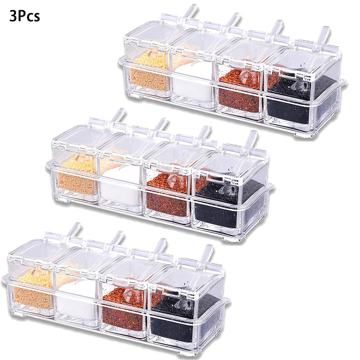 Clear Seasoning Box Condiment Storage Container Spoon Clear