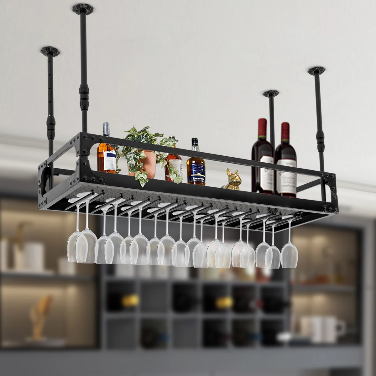 Vintage Bar Hanging Wine Bottle Holder Floating Shelf
