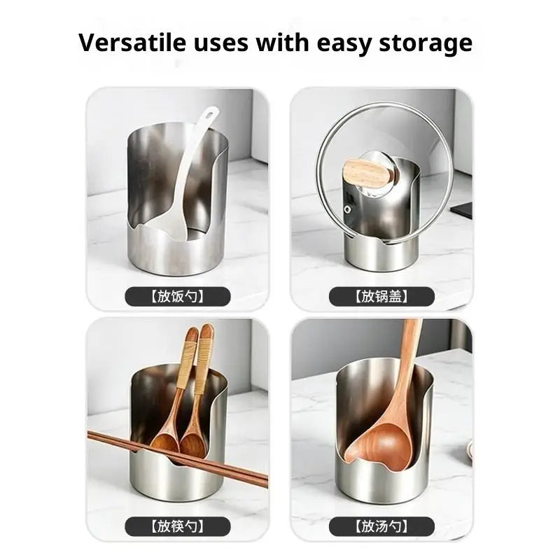 2in1 Stainless Steel Spoon Holder Rack Lid Utensil