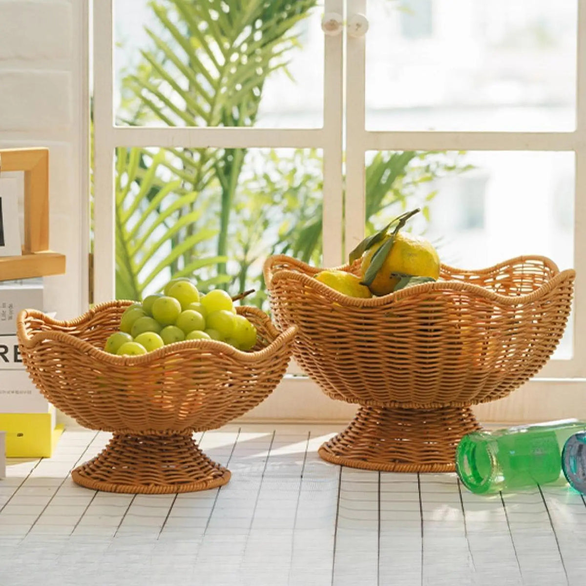 Fruit Basket Hand Rattan Woven Snack Tray Bread