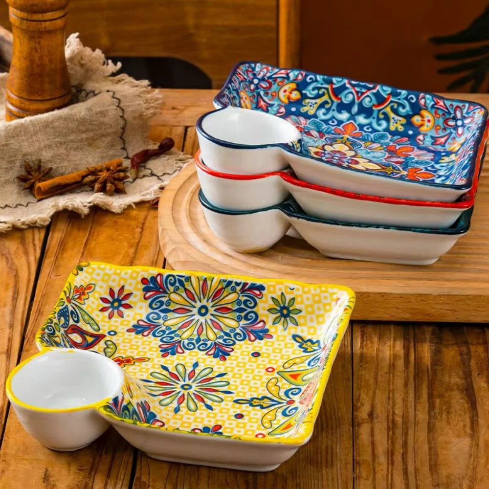 Bohemian Dumpling Plate Vinegar Dish Ceramic Plate Segmented