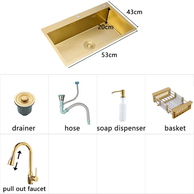 Gold Sink Above Counter 304 Stainless Steel Bowl