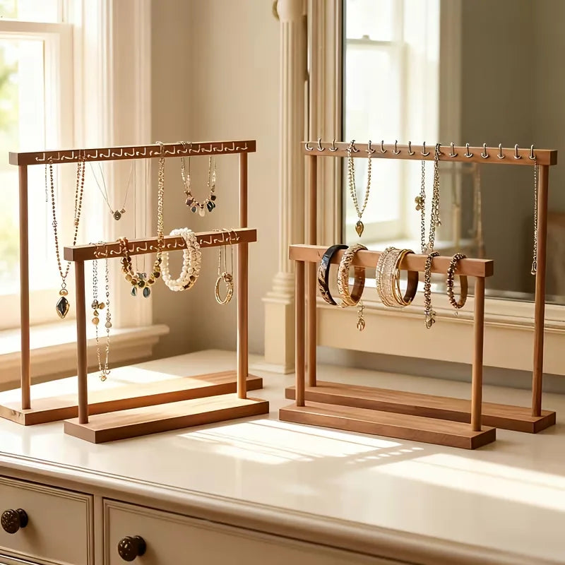 Jewelry Organizer Display Stand Wood Necklace Hanging Countertop