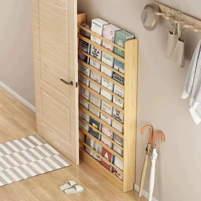 Corner Storage Rack Ultra-Thin Solid Wood Floor-Standing Bookcase