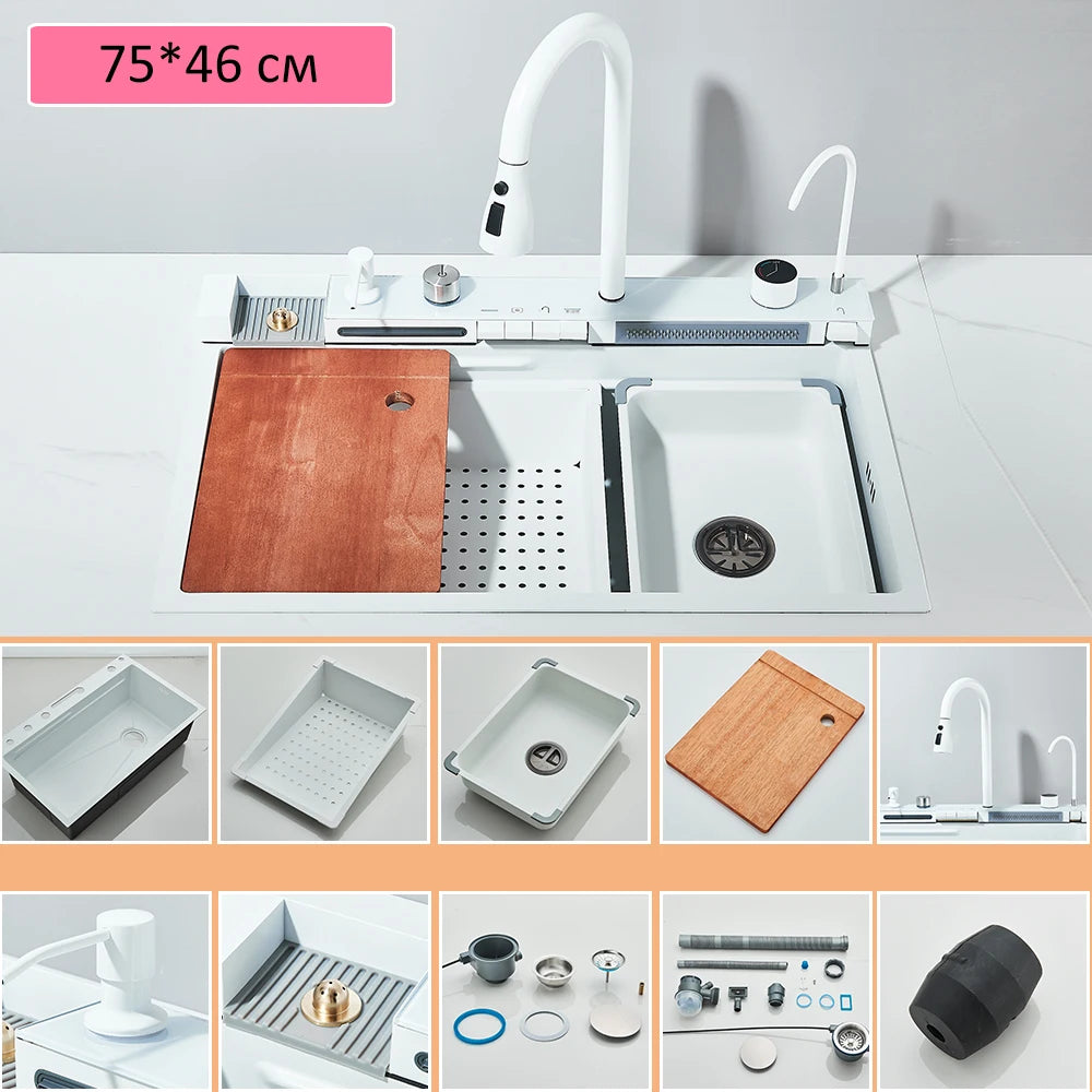 304 Stainless Steel Waterfall Sink Large Slot Integrated