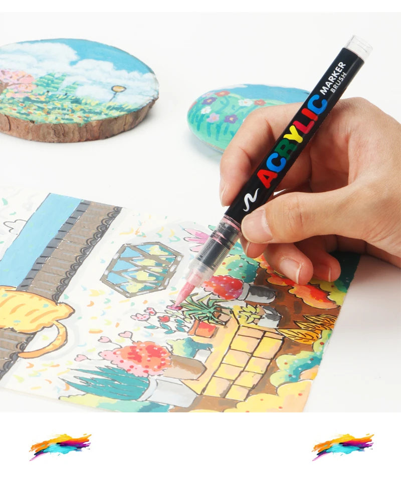 12-408 Colors Acrylic Paint Pen Acrylic Markers Brush
