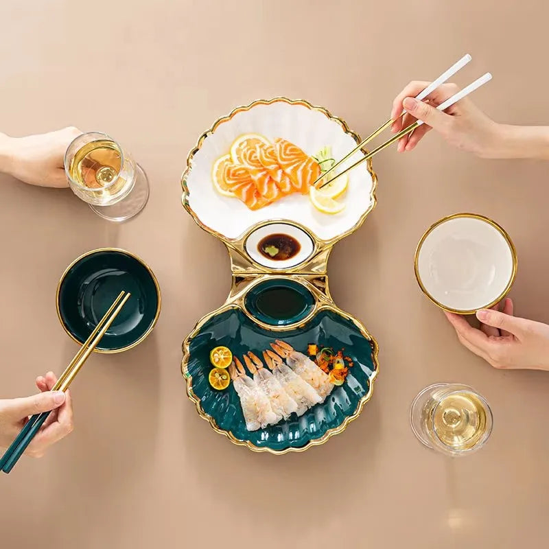 Inch Dark Green Shell Dinner Plate Under-Glazed Ceramic