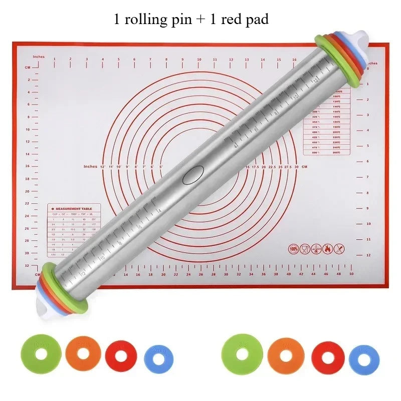Adjustable Stainless Steel Rolling Pin Non-Stick Pastry Mat