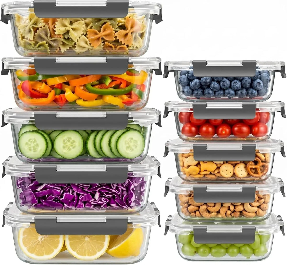 10 Sets Glass Food Storage Containers Lids Airtight
