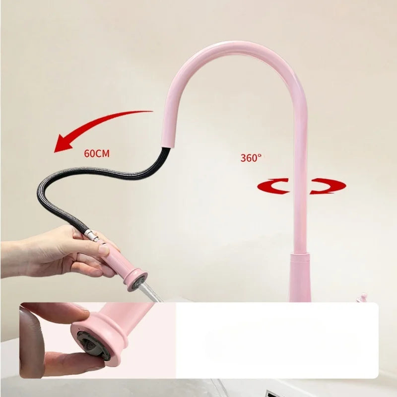 Pink Pull-Out Faucet Stainless Steel Sink Faucet 360