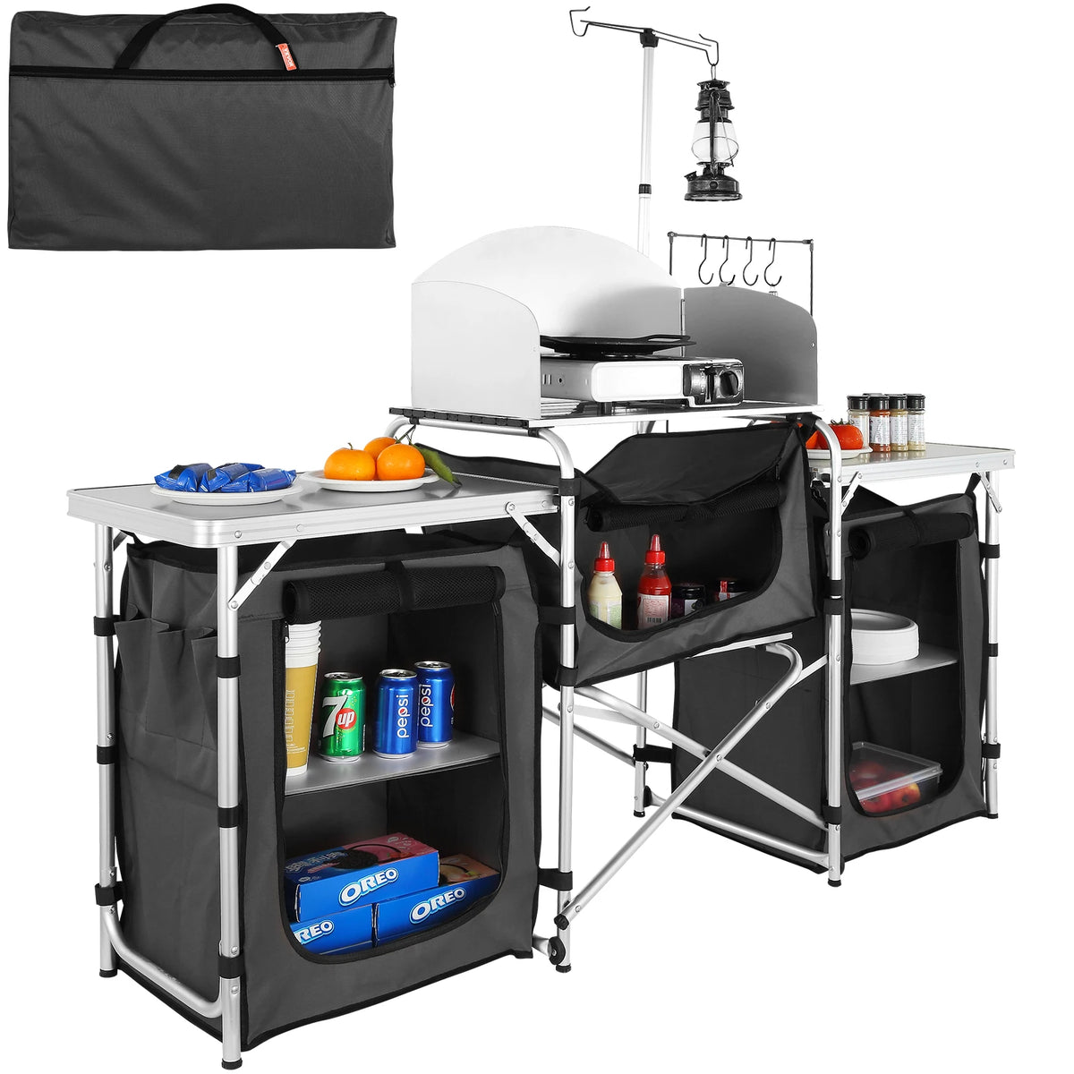 Succebuy Camping Table Cabinet Folding Cooking Storage Rack