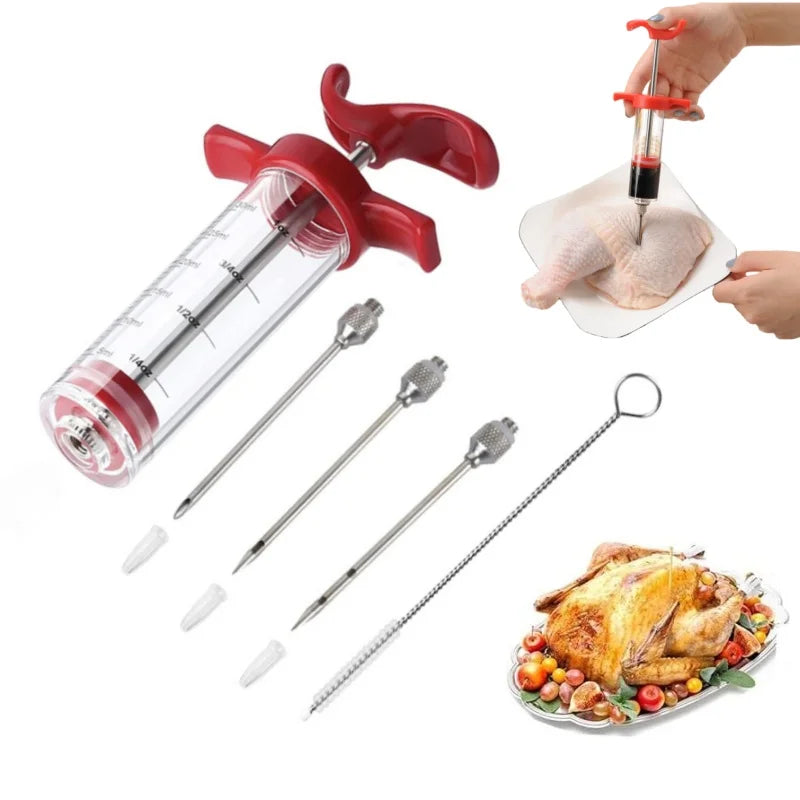 Meat Injector Syringe Stainless Steel Needles Bbq Grill