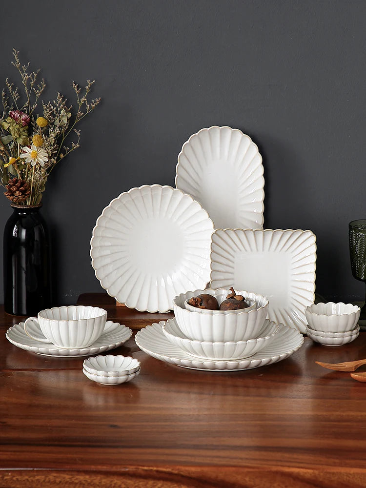 Nordic White Bowls Dinner Plates Ceramic White Glaze