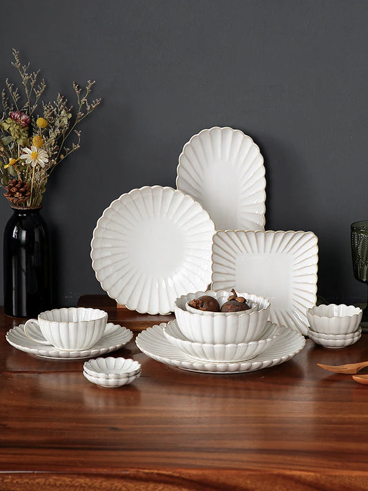 Nordic White Bowls Dinner Plates Ceramic White Glaze