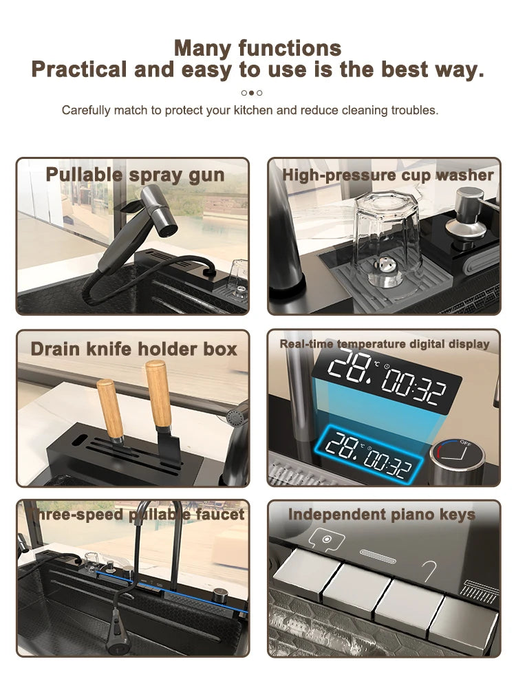 Various Waterfall Sink Stainless Steel Large Slot Digital