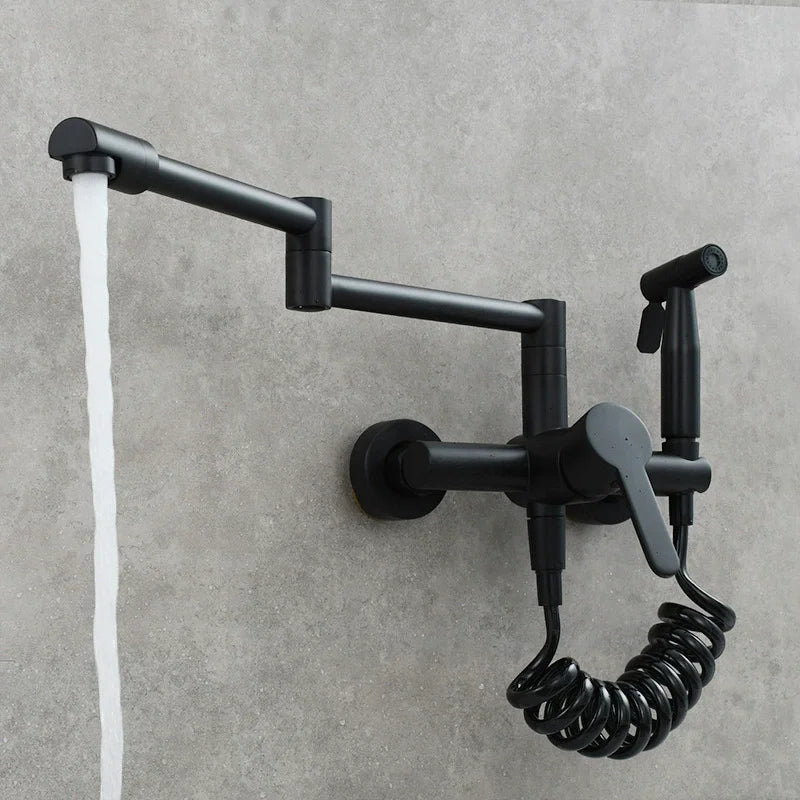 Black Sink Mixer 304 Sus Wall Mounted Foldable