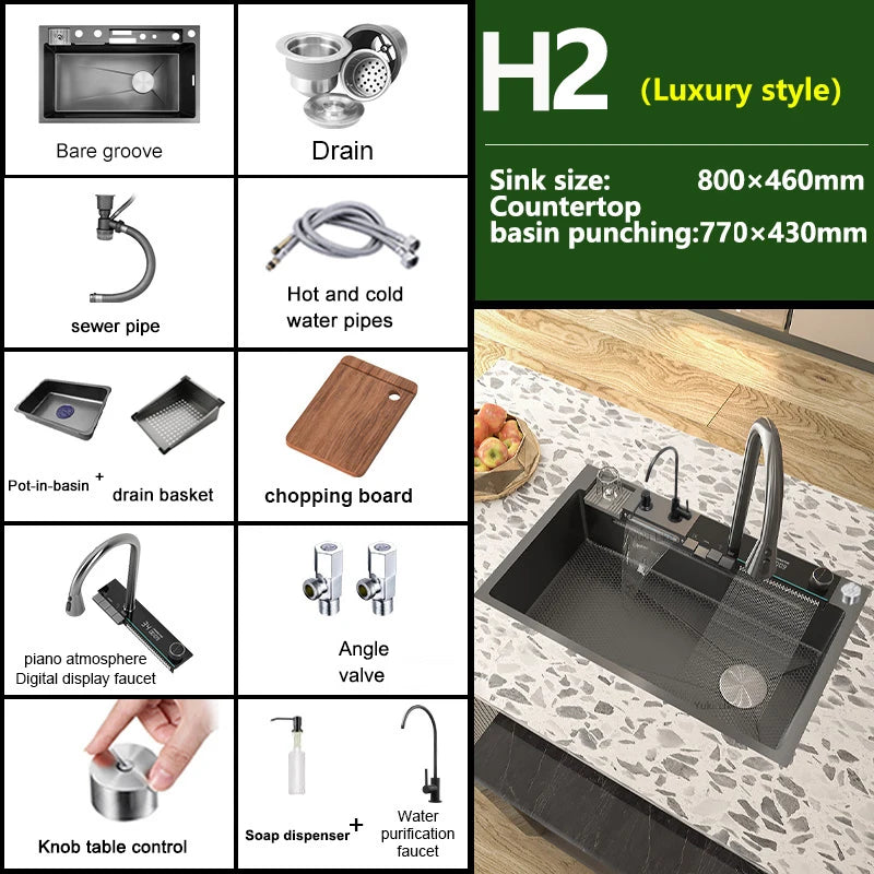 Various Waterfall Sink Stainless Steel Large Slot Digital