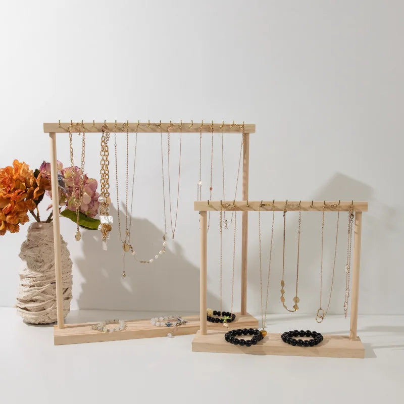 Jewelry Organizer Display Stand Wood Necklace Hanging Countertop