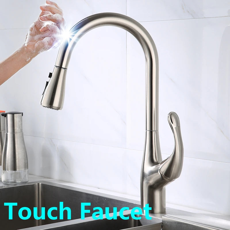 Brass Touch On Fauct Pull Down Cold Sink
