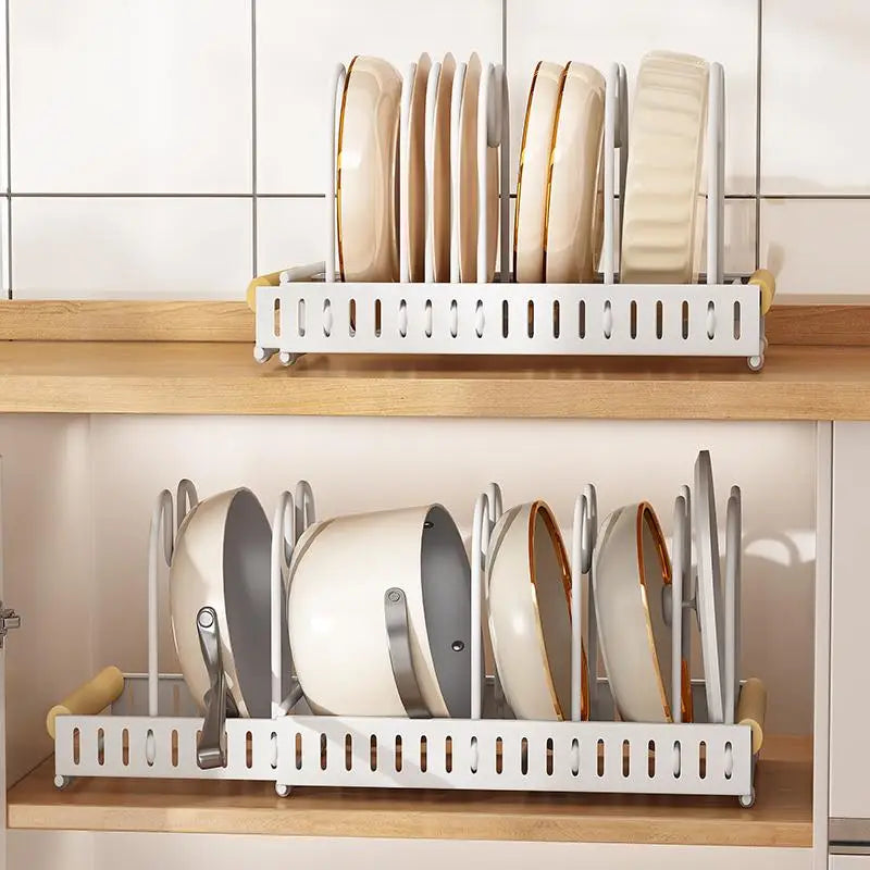 Expandable Pots Pans Organizer Rack Adjustable Rustproof Cookware