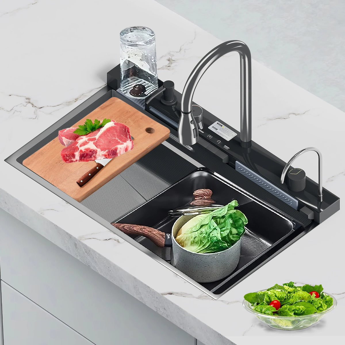 Stainless Steel Waterfall Sink Large Slot Integrated 75x45cm
