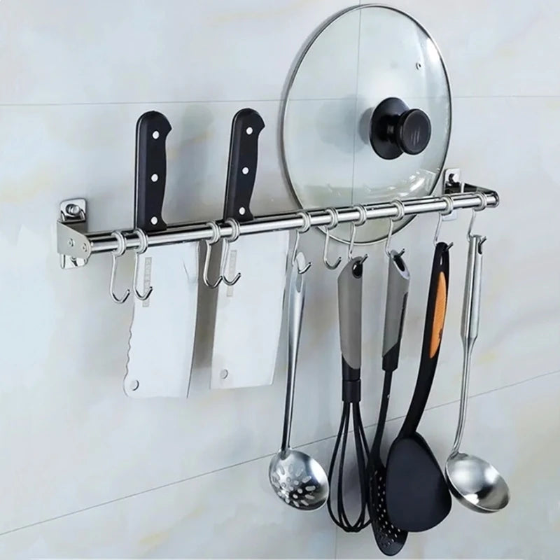 Wall Mounted Utensil Rack Stainless Steel Hanging Rail