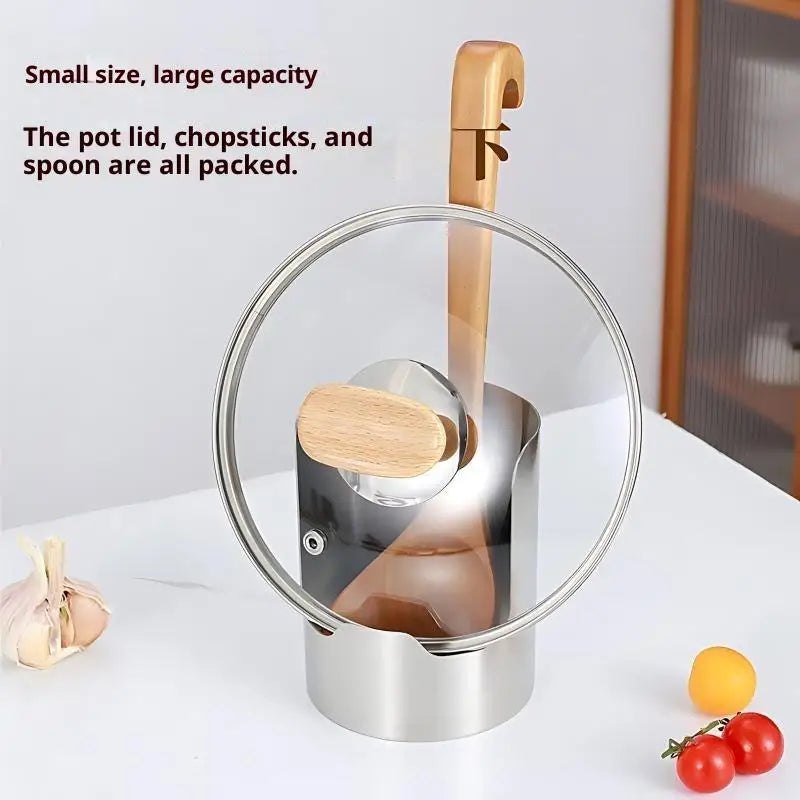 2in1 Stainless Steel Spoon Holder Rack Lid Utensil