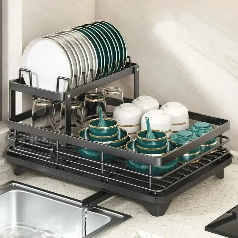 Adjustable Dish Drying Rack Drainboard Organizer Plates Over