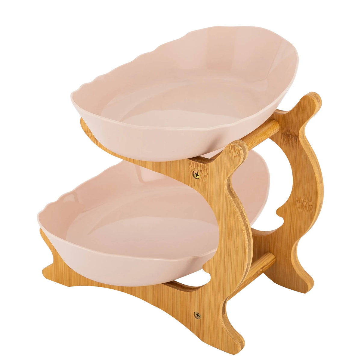 2-Tier Fruit Bowl Bamboo Fruit Basket Stand Food-Grade