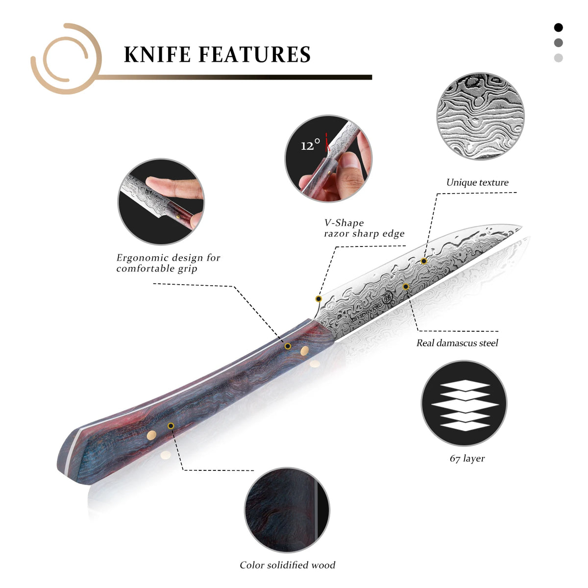 Grandsharp Damascus Knife Japanese Damascus Steel Utility Tomato