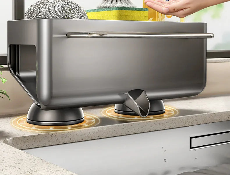 No Drill Suction Cup Sink Caddy Towel Bar
