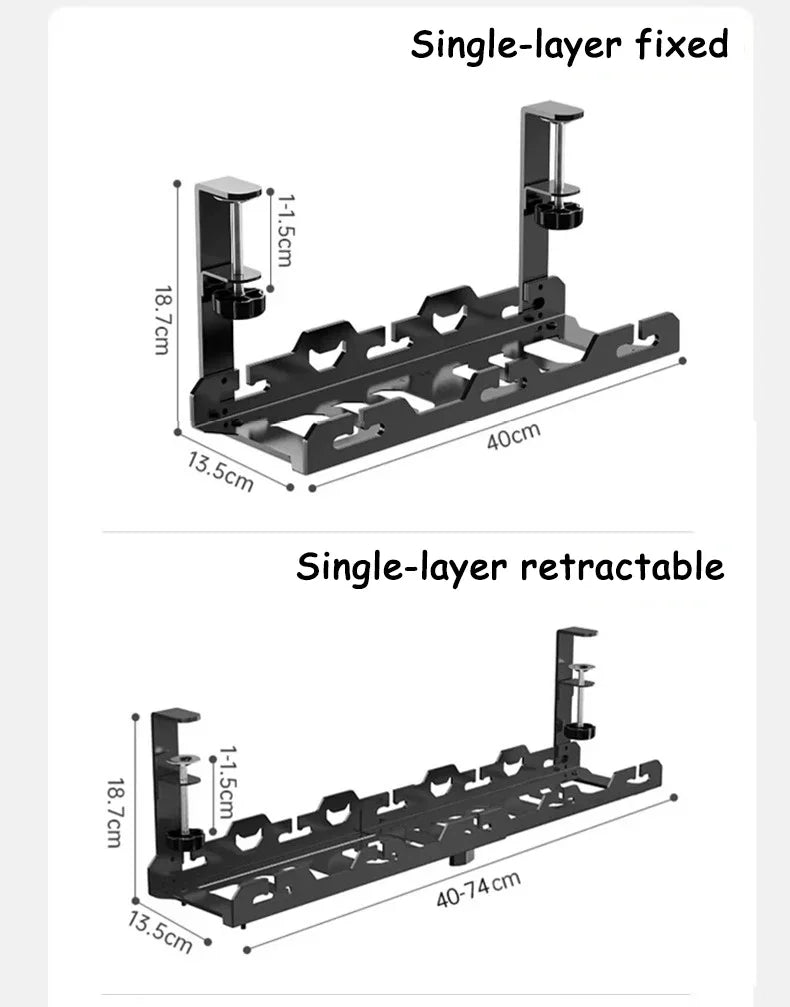 Telescopic Under Table Storage Rack Metal Cable Management