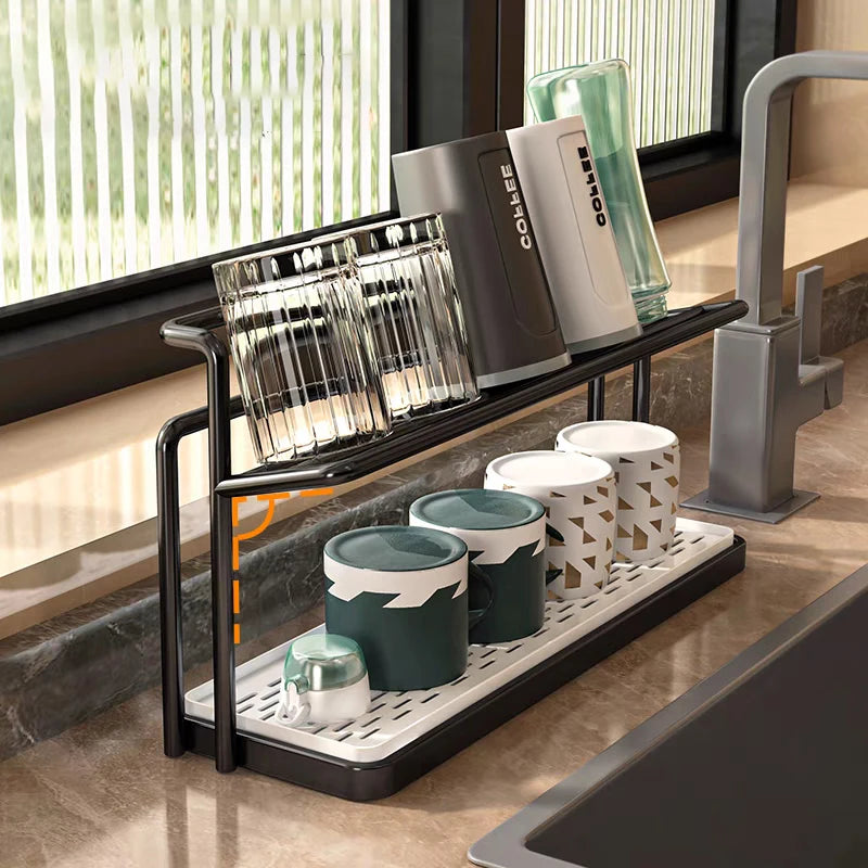 Stainless Steel 2-Tier Bottle Drying Rack Drain Tray