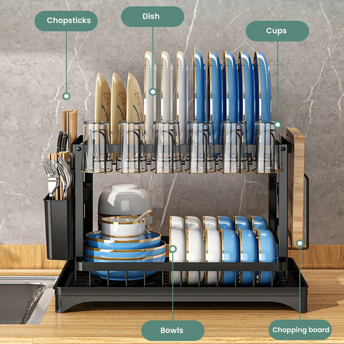 Space Saving Double Tier Dish Drying Rack Rust