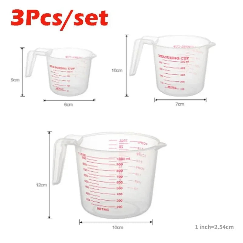 3pcs Kits Baking Liquid Measuring Cups Pvc Scale